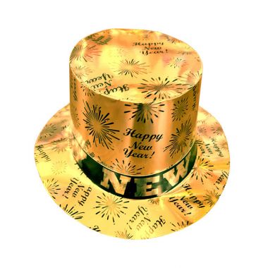 Hoge hoed glimmend karton happy new year - goud